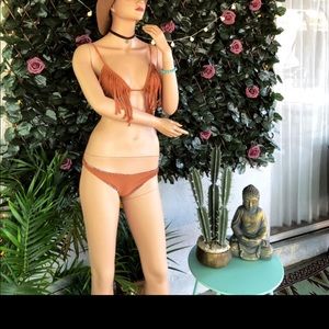 Acacia Luxury size M orange fringe bikini. New N-W